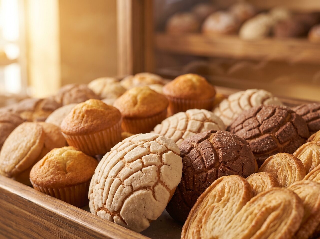 Fresh conchas, mantecadas and orejas from the bakery case